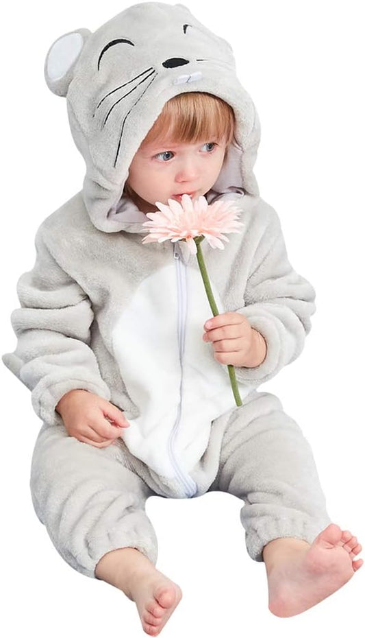 Unisex Baby Animal Costume Winter Autumn Flannel Hooded Romper Cosplay Jumpsuit