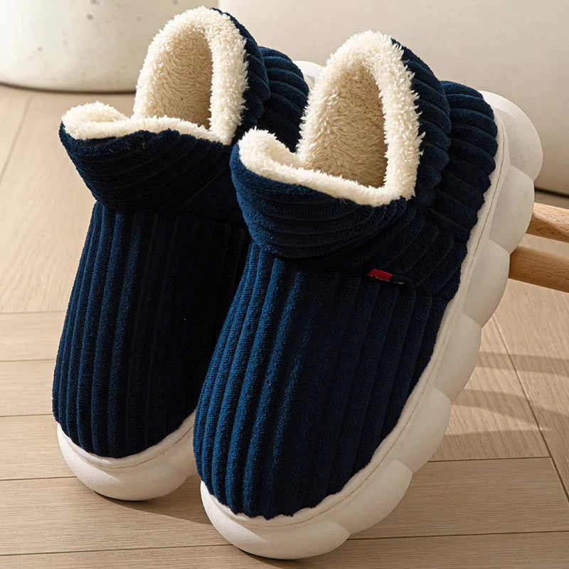 Unisex Plush Winter Slippers - Waterproof High-Top Indoor Fur Slides for Men and Women