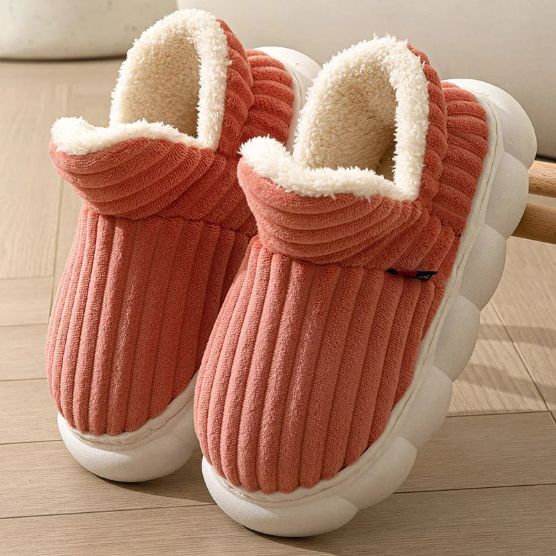 Unisex Plush Winter Slippers - Waterproof High-Top Indoor Fur Slides for Men and Women