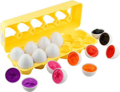 12 Vehicle Car Egg Matching Toy Play Matching Eggs Easter Toy W/Holder - Egg Toys for Toddlers STEM Egg Toys -Colors & Shapes Recognition Gift for Kids -Educational Color Sorting Toy