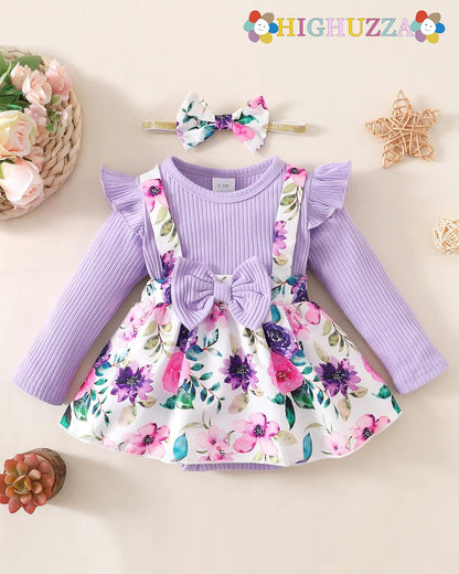 Baby Girl Winter Clothes Toddler Girl Spring Outfit Long Sleeve Ruffle Romper Suspender Skirt Headband Set