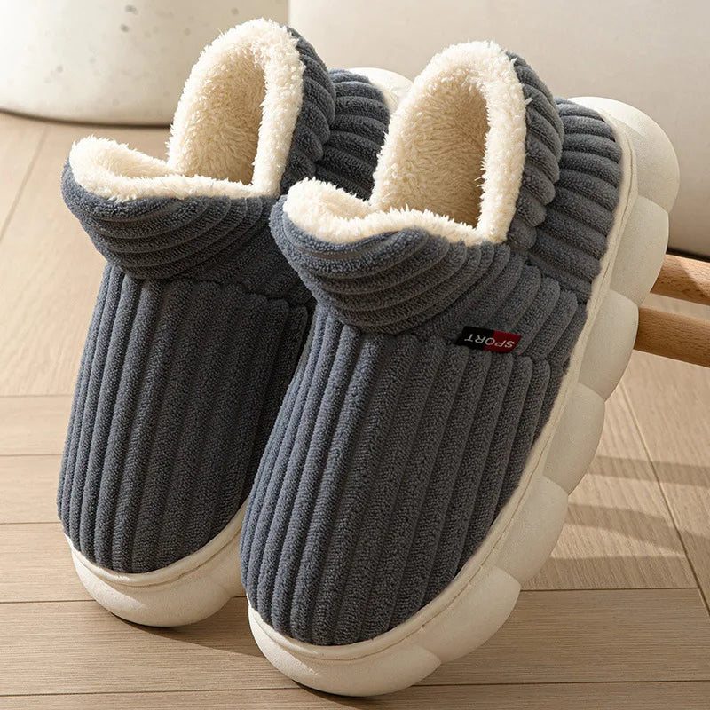 Unisex Plush Winter Slippers - Waterproof High-Top Indoor Fur Slides for Men and Women