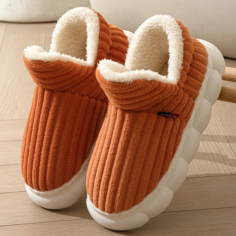 Unisex Plush Winter Slippers - Waterproof High-Top Indoor Fur Slides for Men and Women