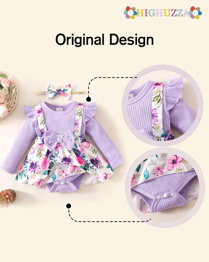 Baby Girl Winter Clothes Toddler Girl Spring Outfit Long Sleeve Ruffle Romper Suspender Skirt Headband Set