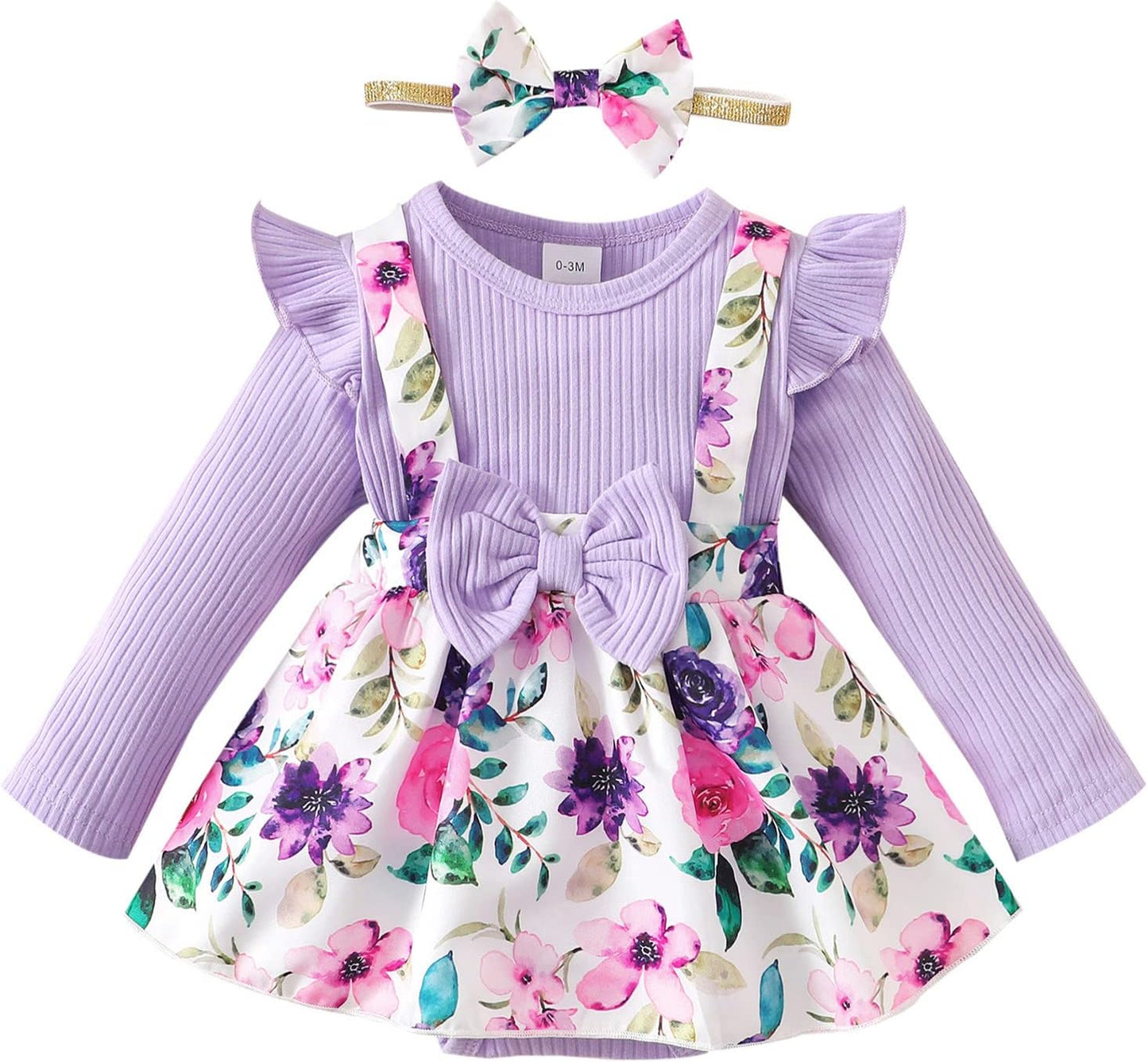 Baby Girl Winter Clothes Toddler Girl Spring Outfit Long Sleeve Ruffle Romper Suspender Skirt Headband Set